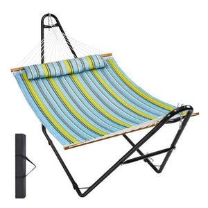 Double Quilted Fabric Hammock with Stand 480llbs Capacity Green
