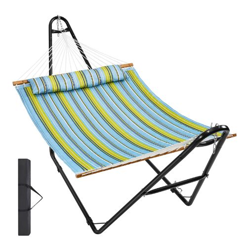 Double Quilted Fabric Hammock with Stand 480llbs Capacity Green