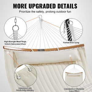 Double Quilted Fabric Hammock 480lbs Capacity Without Stand Creamy White