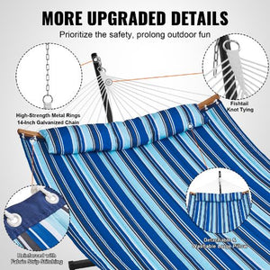 Two Person Hammock with Stand Curved Spreader Bar Blue White Stripe