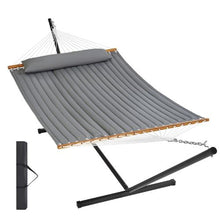 Two Person Hammock with Stand Straight Spreader Bar Gray