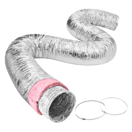 25ft 6 Inch Insulated Flexible Owens Corning Insulation Cotton Ducting Dryer Vent Hose with 2 Duct Clamps