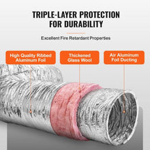 25ft 6 Inch Insulated Flexible Owens Corning Insulation Cotton Ducting Dryer Vent Hose with 2 Duct Clamps