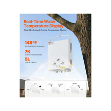 Calentador de agua portátil sin tanque de propano de 5 L con bomba de agua, 34 000 BTU y 1,32 GPM, sistema de agua caliente instantánea para exteriores, color blanco TMYD-01020110