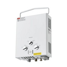 Calentador de agua portátil sin tanque de propano de 5 L con bomba de agua, 34 000 BTU y 1,32 GPM, sistema de agua caliente instantánea para exteriores, color blanco TMYD-01020110