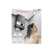 Calentador de agua eléctrico sin tanque de alta potencia de 240 V con pantalla táctil LCD digital, color negro, JN27