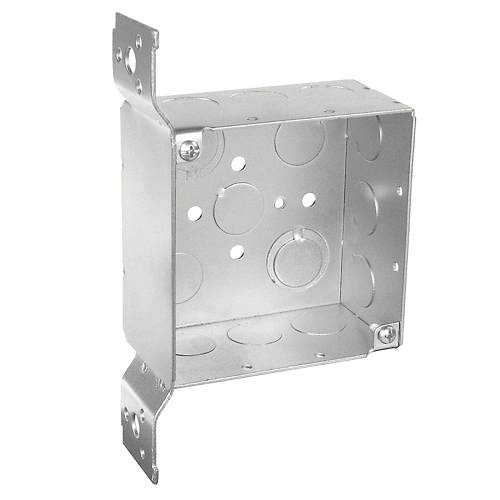 4 Inch Square Junction Box 2-1/8 Inch Deep With Flat Vertical Bracket Conduit Knockouts 52171-F (pack of 50)