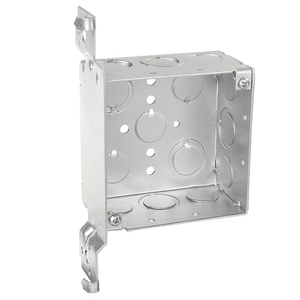 4 Inch Square Junction Box 2-1/8 Inch Deep With Wood Spike Vertical Bracket Conduit Knockouts 52171-SWB (pack of 50)