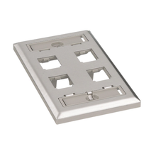 4 Port Mini-Com Stainless Steel Faceplate Flat Module Label Pocket CFPL4SY