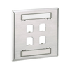 4 Port Mini-Com Stainless Steel Double Gang Faceplate Flat Module Label Pocket CFPL4S-2GY
