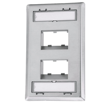 4 Port Mini-Com Stainless Steel Sloped Recessed Faceplate Module Label Pocket CFPSL4S