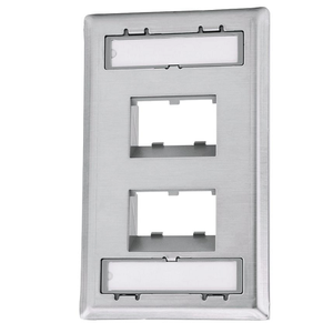 4 Port Mini-Com Stainless Steel Sloped Recessed Faceplate Module Label Pocket CFPSL4S