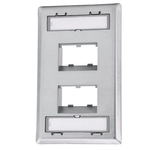 4 Port Mini-Com Stainless Steel Sloped Recessed Faceplate Module Label Pocket CFPSL4S
