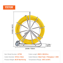656 ft Fish Tape Puller Fiberglass 5/16" Cable Duct Rodder w/ Steel Reel