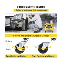Rolling Garage Stool 300lbs Capacity w/ Swivel Wheels & Tool Tray