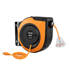 65ft Retractable Extension Cord Reel 12AWG/3C SJTOW Power Cord Orange