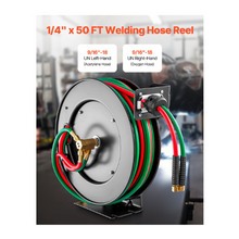 50ft Retractable Oxygen-Acetylene Welding Hose Reel 1/4" R-Grade Rubber