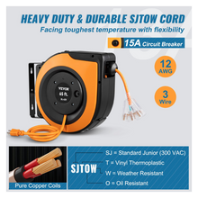 65ft Retractable Extension Cord Reel 12AWG/3C SJTOW Power Cord Orange