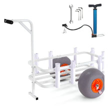 Beach Fishing Cart 300 lbs Load Capacity Fish and Marine Cart with Two 13" Big Wheels PU Balloon Tires for Sand Heavy-Duty Aluminum Pier Wagon Trolley with 8 Rod Holders