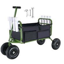Beach Fishing Cart 300 lbs Load Capacity Foldable Fish and Marine Cart with Four 11" Big Wheels Rubber Balloon Tires Heavy-Duty Steel Pier Wagon Trolley with 8 Rod Holders