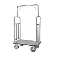 Hotel Luggage Cart 1200 LBS Load Capacity Brushed Stainless Steel Finish Valet Cart with Grey Carpeted Deck and 8-inch Rubber Wheels
