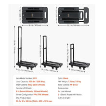 Folding Hand Truck 500 lbs Load Capacity Collapsible Luggage Cart with 6 Wheels Utility Dolly Platform Cart for Airport Travel Luggage