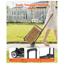Folding Hand Truck 110 lbs Load Capacity Collapsible Luggage Cart with 2 Wheels Utility Dolly Platform Cart for Airport Travel Furniture Luggage