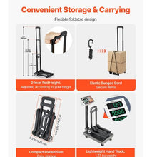 Folding Hand Truck 110 lbs Load Capacity Collapsible Luggage Cart with 2 Wheels Utility Dolly Platform Cart for Airport Travel Furniture Luggage