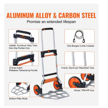 Folding Hand Truck 275 lbs Load Capacity Aluminum Portable Cart  Convertible Hand Truck and Dolly with Telescoping Handle