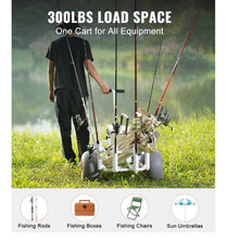 Beach Fishing Cart 300 lbs Load Capacity Fish and Marine Cart with Two 13" Big Wheels PU Balloon Tires for Sand Heavy-Duty Aluminum Pier Wagon Trolley with 8 Rod Holders