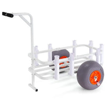 Beach Fishing Cart 300 lbs Load Capacity Fish and Marine Cart with Two 13" Big Wheels PU Balloon Tires for Sand Heavy-Duty Aluminum Pier Wagon Trolley with 8 Rod Holders