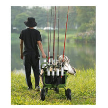 Beach Fishing Cart 300 lbs Load Capacity Foldable Fish and Marine Cart with Four 11" Big Wheels Rubber Balloon Tires Heavy-Duty Steel Pier Wagon Trolley with 8 Rod Holders