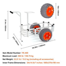 Beach Fishing Cart 350 lbs Load Capacity Fish and Marine Cart with Two 16" Big Wheels PU Balloon Tires for Sand  Heavy-Duty Aluminum Pier Wagon Trolley