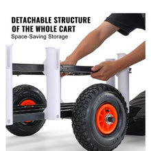 Beach Fishing Cart 200 lbs Load Capacity Fish and Marine Cart with Two 11" Big Wheels Rubber Balloon Tires for Sand Heavy-Duty Steel Pier Wagon Trolley with 7 Rod Holders