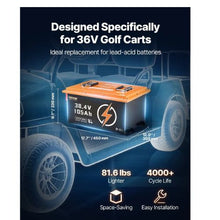 36V 105Ah Golf Cart Lithium Battery 36 Volt Golf Cart Battery with 200A BMS Touch Monitor and Mobile APP LiFePO4 Battery with 600A Peak Current