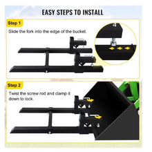 Pallet Forks Clamp On Tractor Bucket Forks with Adjustable Stabilizer Bar Heavy Duty Front Loader Forks Fork Attachment for Skid Steer