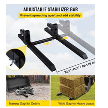 Pallet Forks Clamp On Tractor Bucket Forks with Adjustable Stabilizer Bar Heavy Duty Front Loader Forks Fork Attachment for Skid Steer