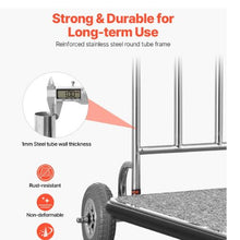 Luggage Cart 600 LBS Load Capacity 3 Wheel Stainless Steel Bellman Cart Valet Cart with Grey Carpeted Deck and Rubber Wheels