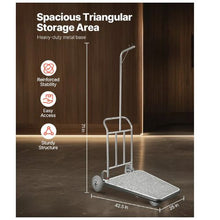 Luggage Cart 600 LBS Load Capacity 3 Wheel Stainless Steel Bellman Cart Valet Cart with Grey Carpeted Deck and Rubber Wheels