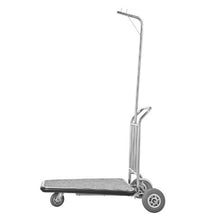 Luggage Cart 600 LBS Load Capacity 3 Wheel Stainless Steel Bellman Cart Valet Cart with Grey Carpeted Deck and Rubber Wheels