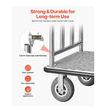 Hotel Luggage Cart 1200 LBS Load Capacity Brushed Stainless Steel Finish Valet Cart with Grey Carpeted Deck and 8-inch Rubber Wheels