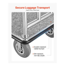 Hotel Luggage Cart 1200 LBS Load Capacity Brushed Stainless Steel Finish Valet Cart with Grey Carpeted Deck and 8-inch Rubber Wheels