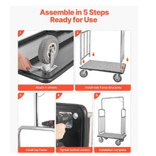 Hotel Luggage Cart 1200 LBS Load Capacity Brushed Stainless Steel Finish Valet Cart with Grey Carpeted Deck and 8-inch Rubber Wheels