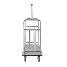 Hotel Luggage Cart 1200 LBS Load Capacity Brushed Stainless Steel Finish Valet Cart with Grey Carpeted Deck and 8-inch Rubber Wheels