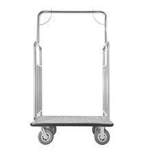 Hotel Luggage Cart 1200 LBS Load Capacity Brushed Stainless Steel Finish Valet Cart with Grey Carpeted Deck and 8-inch Rubber Wheels