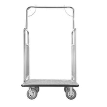 Hotel Luggage Cart 1200 LBS Load Capacity Brushed Stainless Steel Finish Valet Cart with Grey Carpeted Deck and 8-inch Rubber Wheels