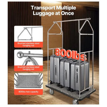 Luggage Cart 800 LBS Load Capacity Brushed Stainless Steel Finish Valet Cart with Grey Carpeted Deck and 6-inch Rubber Wheels