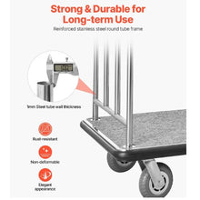 Luggage Cart 800 LBS Load Capacity Brushed Stainless Steel Finish Valet Cart with Grey Carpeted Deck and 6-inch Rubber Wheels