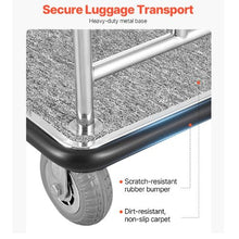 Luggage Cart 800 LBS Load Capacity Brushed Stainless Steel Finish Valet Cart with Grey Carpeted Deck and 6-inch Rubber Wheels