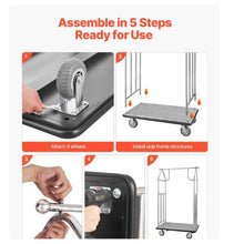 Luggage Cart 800 LBS Load Capacity Brushed Stainless Steel Finish Valet Cart with Grey Carpeted Deck and 6-inch Rubber Wheels